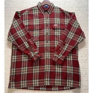 Chaps Ralph Lauren Men’s Large Plaid Flannel‎ Shirt Red Green Tan Button Up